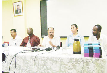 Minister Bheri Ramsaran (centre) speaking at the function