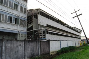 GOING, GOING! Sections of the Georgetown Cricket Club on North Road and New Garden Street show clearly the deterioration of that facility which no longer stages test matches since the advent of the Providence National Stadium.  