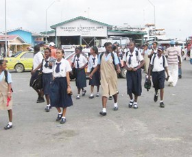 Schoolchildren at Rosignol on Friday