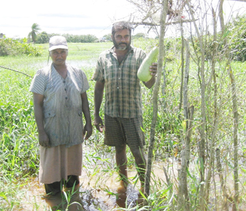 Easundeo Ally and his wife, Nirmala with a squash that was on their dead vine. 
