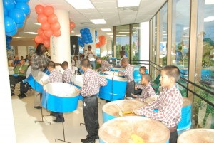 St John Bosco Orphanage Steel Pan Orchestra entertaining yesterday at Republic Bank’s Power to Make a Difference launch. (Photo by Jules Gibson)