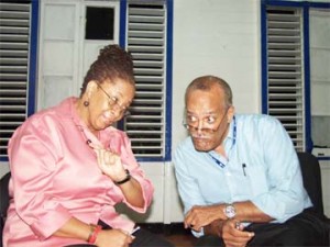 Margaret Lawrence and Ron Robinson in rehearsal for the 25th Link. 