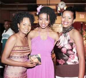 Guyanese Onel Sanford-Belle (right), Kittian singer Ouida Nisbett (centre) and an actress. (Photo by Kelvin Titley) 