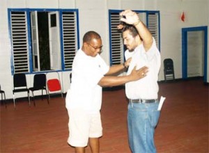 Howard Lorrimer and Troy Parboo in rehearsal for the 25th Link. 