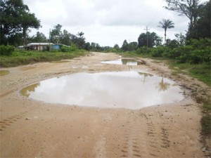 The current state of a section of the Bartica-Potaro road that was rehabilitated last year.  