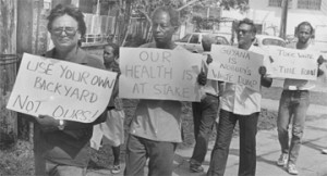 Dr Joshua Ramsammy (second from right) in a protest in 1988 against plans to have toxic waste dumped here. Others in photo from left are Dr Rupert Roopnaraine, Eusi Kwayana and Nigel Westmaas.