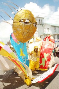 This Ministry of Education costume designed by Rondel Best depicts the ‘Golden Age of Education’. It was one of the many floats on display at yesterday’s annual Mashramani Float Parade. 