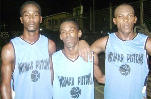 We are coming strong!  From left: Trevor Profit, Nevin Grenville and Quincy Jones, the Wismar Pistons strike force will be on show tonight against Demerara Panthers.   