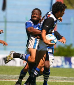 Guyana’s Kevin Mc Kenzie in action during the Punta Del Estes tournament in Uruguay earlier this year.       