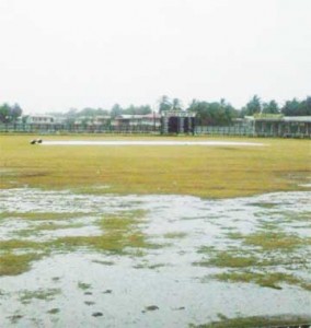 The Albion Cricket Club ground yesterday before play was called off. 