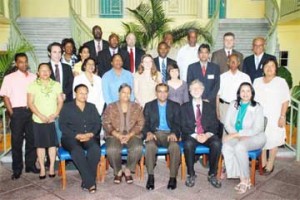 President Bharrat Jagdeo (seated at centre in front row) with the legislators and e-Parliament officials. (Office of the President photo by Sandra Prince)