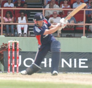 PAUL’S THE MAN! Man of the match Paul Collingwood on the go during his attractive half century. 