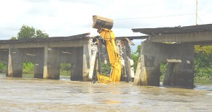 The collapsed Rupununi River Bridge 
