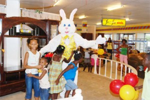 Fun with the Easter Bunny at Courts on Saturday.