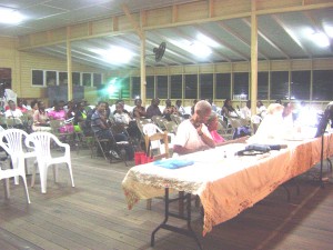 Judges and a section of the audience at the night session of the Guyana Music Festival which continued at the Bishops’ High School auditorium last evening.      