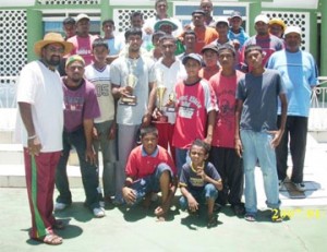 The successful Leonora Masjid poses with their trophy after winning the West Demerara Zone of the West Indian Sports Complex Country Wide Inter-Jamaat Softball Competition.