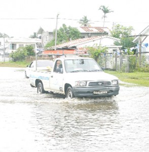 A driver navigating the flooded Festival City Entrance yesterday. 