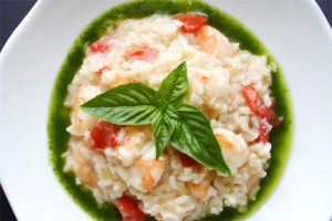 Shrimp Risotto with Basil Oil. (Photo by Cynthia Nelson) 