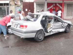 The hire car which triggered the collision. In the background is the second car which was hit by the hire car. 