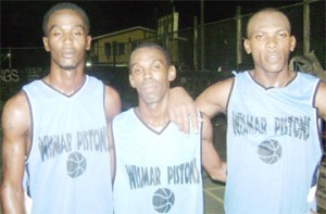 From left Trevor Profit, Nevin Grenville and Quincy Jones are known as the Pistons ‘Strike Force’ and are expected to be at their  best against the Patriots.  