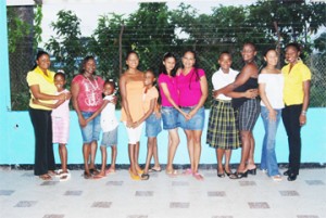 The contestants in this category are: Patricia Helwig and Delicia, Tracy Junor and Tremayne, Shurla Brotherson and Rhonda, Sherron Bess and Roshanna, Phillipa Amsterdam and Amanda, Pauline Daniels and lavenia, Gem Sanford-Johnson and Anastasia, Wendy Hermonstein and Jewel, Sharon Younge and Faith. Two pairs are missing from this group photo. 