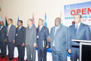 President Bharrat Jagdeo (right) with Caribbean police commissioners