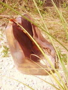 A burnt bottle found at Camp Lindo