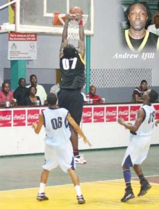 Flashback! Andrew Ifill  and inset finishing a two-handed dunk from a half court alley-hoop pass from teammate Darcel Harris on the tournament’s opening night.
