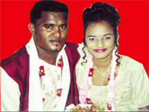 Omwattie Kallicharran and Vishnudat Tajram on their wedding day 