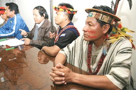 Indigenous leaders of the Peruvian Amazon hold a press conference to talk about the violence.