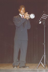 Gordon Marshall performs “Tuxedo Junction” on the trumpet at the Guyana Music Teachers Association’s show Musicians on Stage at the National Cultural Centre on June 7. 