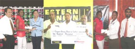 From left to right, Representatives Harris Paints, Western Union and Giftland Office Max making their presentation to S and S Promotions yesterday.  
