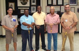 Five of the six players shortly before they departed for Barbados. From left to right are Ian Gouveia, Mike Guyadin, Alfred Mentore, Clifford Reis and Lester Alvis.  Absent is Jerome Khan.