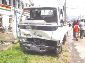 The car and the truck at the Vreed-en-Hoop police station after the crash yesterday.   