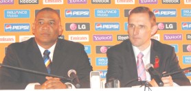 ICC T20 Tournament Director Ernest Hilaire (left) and ICC Spokesman Brian Murgatroyd. (Rawle Toney photo)   