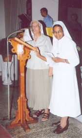 Sisters Beatrice Fernandes (left) and Sheila George at the celebration 