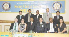 The newly installed Board of Directors of the Rotary Club of Georgetown. Prime Minister Samuel Hinds is pictured seated third from left.   