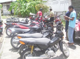 The motorcycles rescued from yesterday morning’s blaze at Marics. 