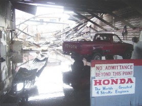 The damaged workshop area