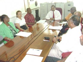 Members of the Paralympic steering committee and Minister Dr. Frank Anthony while addressing the media yesterday.
