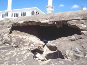 Damaged sections of the seawall located behind the Corriverton Market, on the Corentyne. (Photo courtesy of the Upper Corentyne Chamber of Commerce and Industry)