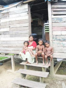 Lilawattie Persaud, the wife of Henry Gibson, and their three children at their Hog Island home yesterday.   