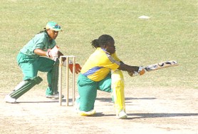 Player of the match Cordel Jack sweeps during her match winning half century. 