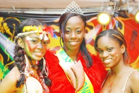 Jamzone beauties: The inaugural Jamzone Summerbreak weekend wrapped up on Sunday with the beach pageant at Splashmin’s Fun Park, where Linden beauty Charis Joseph (in the middle) copped the title ahead of seven others. She is flanked by first runner-up, Marsha Chester (at left) and second runner-up, Tunisha Elexey. (Photo courtesy of Obrey James)   