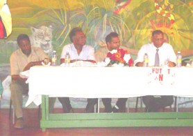 From left, President GCF Hector Edwards, Director of Sport Neil Kumar, Sport Minister Dr. Frank Anthony and Minister of Health Dr. Leslie Ramsammy at Friday’s launching of the ‘Ride for life 3’ five-stage cycle race.      
