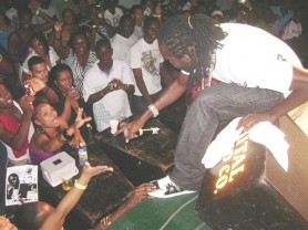 Mavado gets the crowd involved during his performance at the National Park on Saturday (Rawle Toney Photo) 