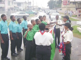  Some of the scouts taking the oath on Saturday.
