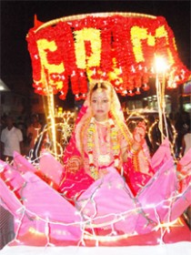 The Guyana Divya Jyoti Association float depicting the Goddess Laxmi in the Guyana Hindu Dharmic Sabha motorcade this year. (Stabroek News file photo) 