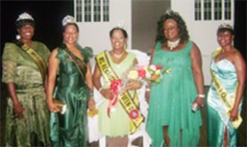 Renaissance Queens’ row: From left: Evette Wilson (2003); Audrey Barkie (2004); Excellence Dazzell (2009); Simone Beckles (2007) and Quacy Mc Gowan (2008) just after Dazzell was crowned on Saturday night.  