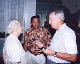De Caires in conversation with Mrs Janet Jagan and Moses Nagamootoo at State House, 1990s